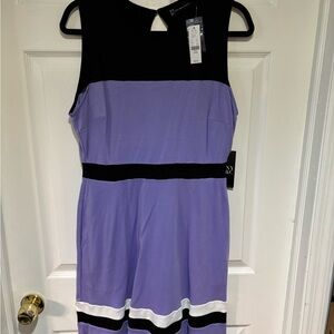 New York & Company Lavender and Black Sleeveless Fit & Flare Dress Large
